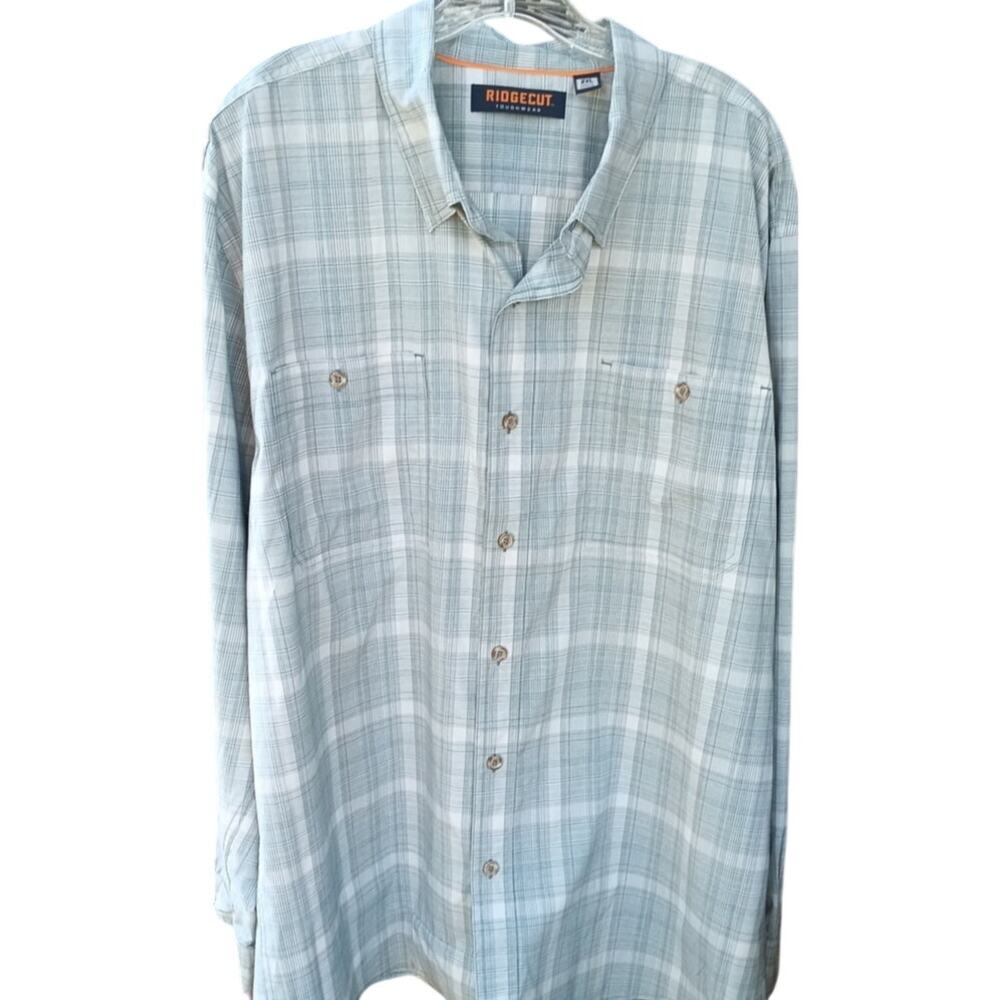 Ridgecut Toughwear Men's Long Sleeve Button Up Shirt Blueteal Plaid Workwear 2xl